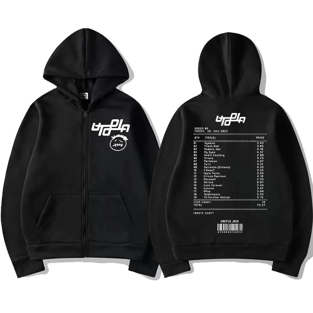 Travis Scott Utopia Tracklist Receipt Zip Up Hoodie